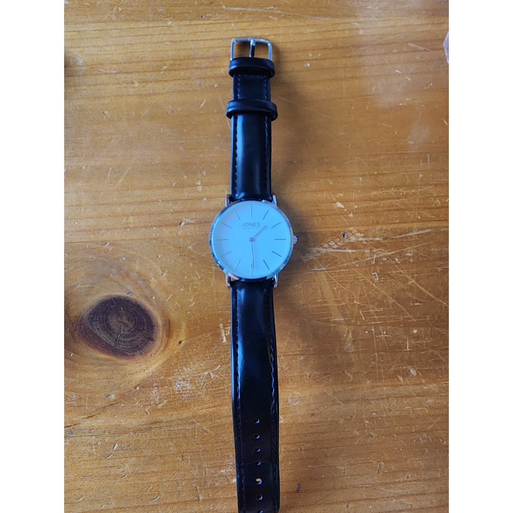 Jones New York Mens Watch Black Leather Strap White Dial JNYW1901L Steel